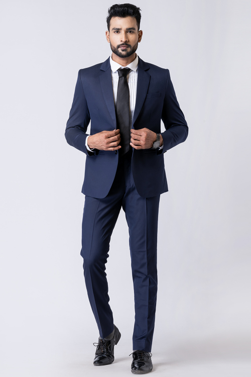Navy Blue Plain Men's Poly Cotton Tuxedo Suit