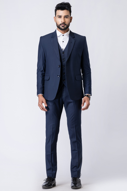 Navy Blue Polyester Men's Tuxedo Suit