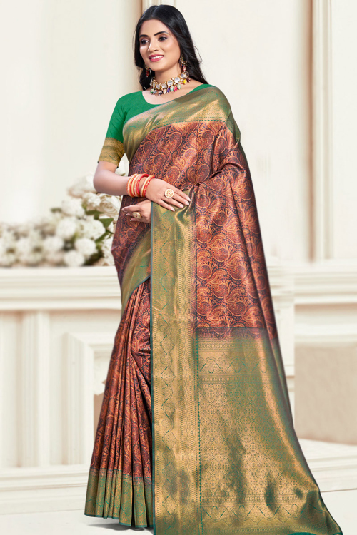 Navy Blue Printed Silk Broad Border Saree For Sangeet