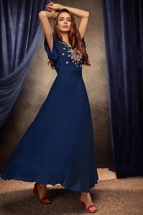 Buy Frock Style Half Sleeve Zari Work Indian Kurti Tunic Online