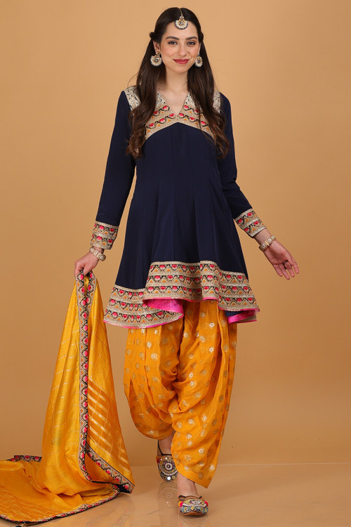 Blue Cotton Eshanya Patiala Set | Blouse designs, Patiala dress,  Traditional dresses