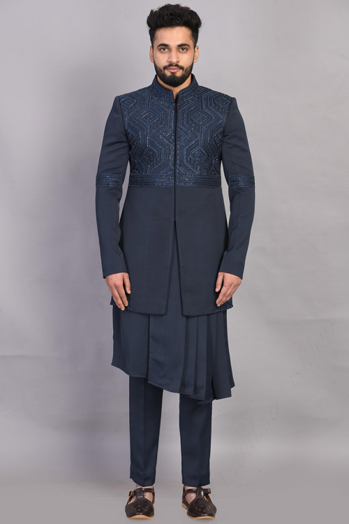 Buy Indo Western Chinese Collar Neck Contemporary Kurta Pajama Online for Men in USA