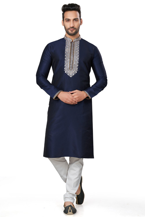 Buy Mens Eid Special Ready to Wear Navy Blue Kurta With White Pajama Online  - MKPV0429| Andaaz Fashion