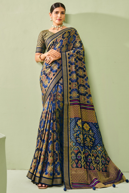 Navy Blue Silk Woven Zari Casual Wear Saree