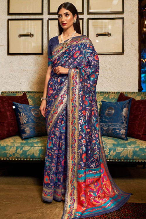 Navy Blue Traditional Silk Saree for Wedding 