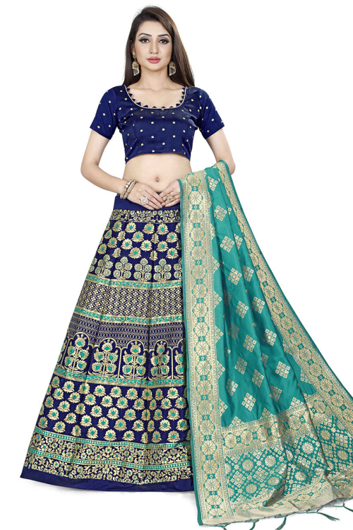 Navy Blue Banarasi Silk Silk Lehenga for Party 