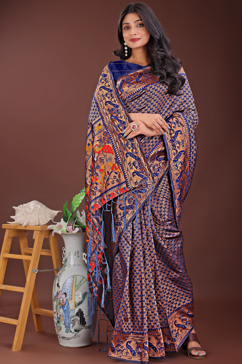 Navy Blue Silk Woven Zari Paithani Saree 