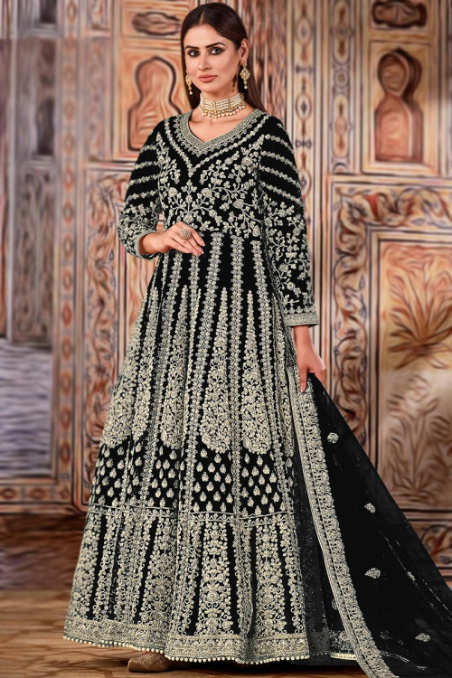 Net Black Zari Embroidered Anarkali Suit