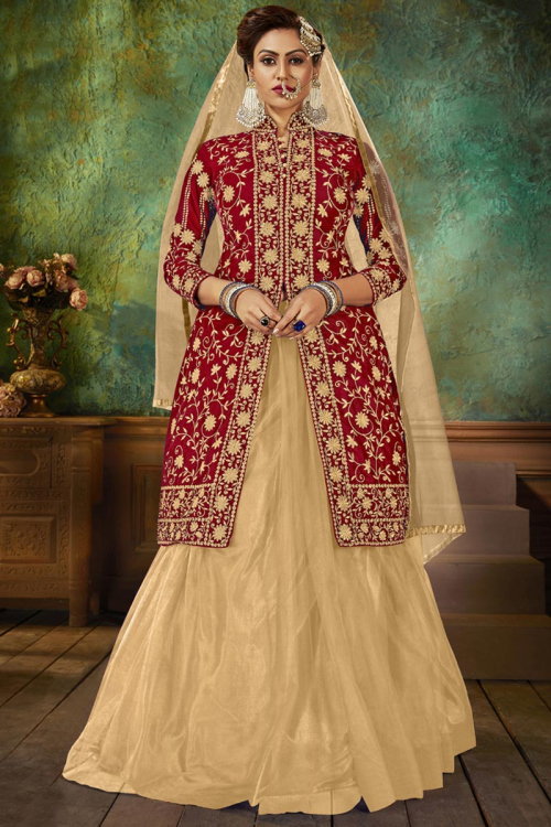 Wedding Wear Lehenga In Dark Beige Color