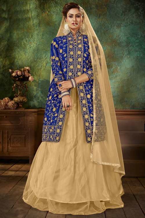 Indian Party Wear Lehenga In Dark Beige Color