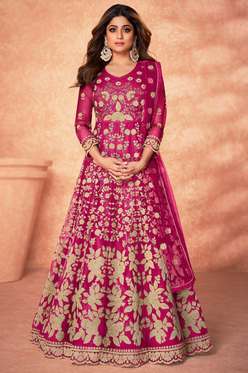 Net Dark Pink Wedding Wear Anarkali Suit