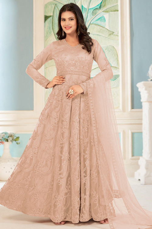 36-42(semi-stitched) Anannya Ethnics Beige Georgette Embroidery Semi  Stitched Anarkali Suit at Rs 3500 in Surat