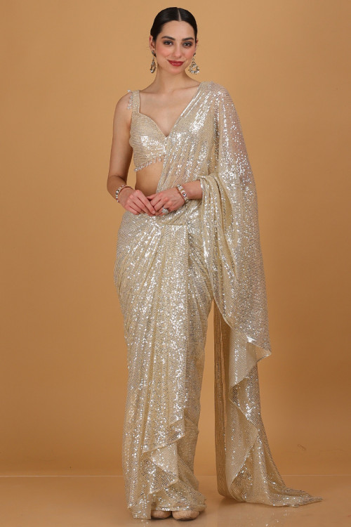 Dusty Gold Sleeveless Blouse In Jute Organza Fabric With A Sweetheart  Neckline