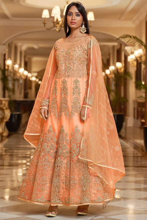 New Light Orange Color Satin Designer Salwar Suit.
