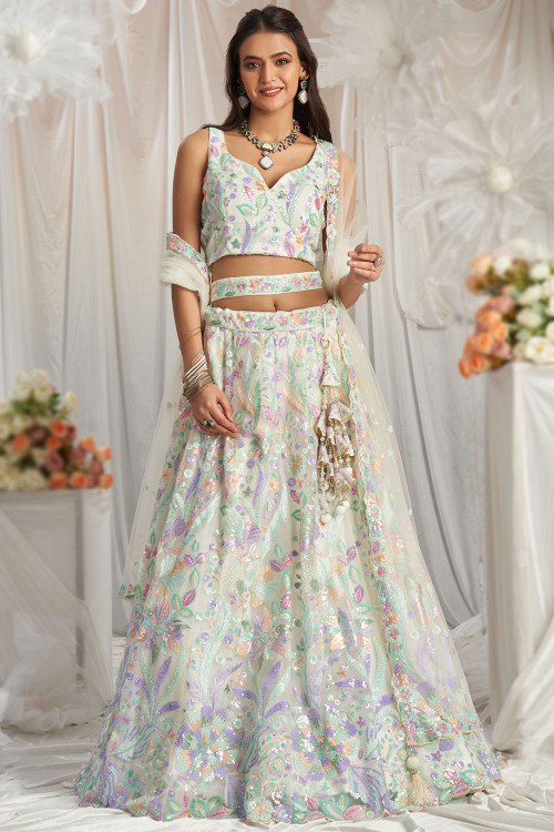 ビバガールズ合成Lehenga 物凄 Choli, ホワイト, 3
