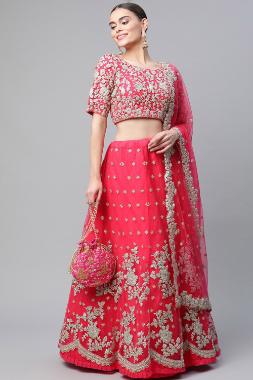 Net Rani Pink Dori Embroidered Panelled Style Lehenga