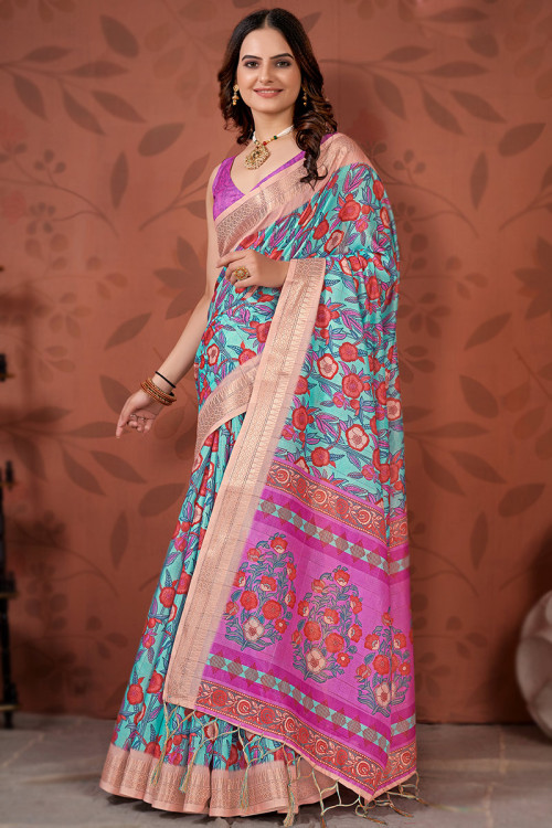 Pink Digital Floral Printed Saree In Cotton 5844SR18