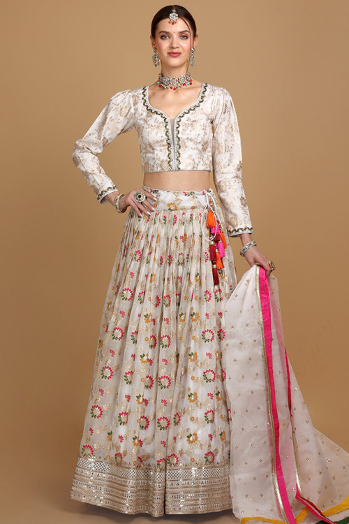 White Lehenga Choli Pakistani Girls Floral Embroidery Wedding Wear Lengha  Blouse | eBay