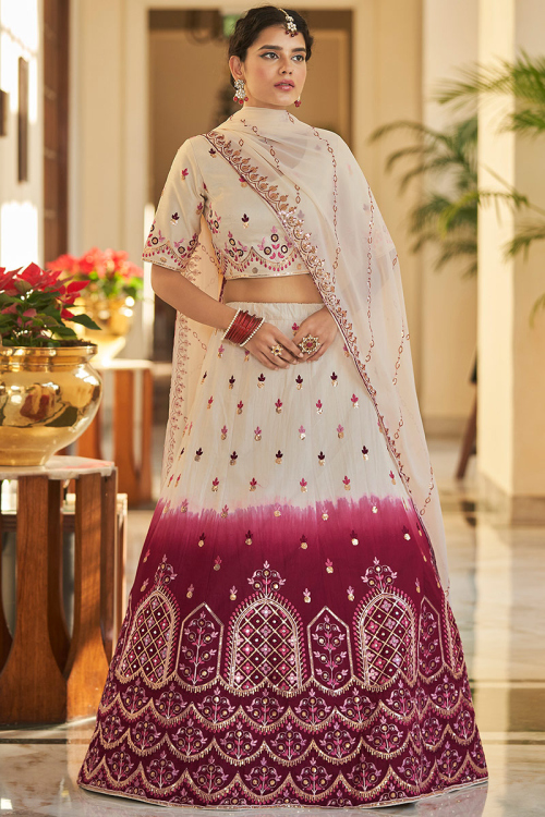 Art Silk Off White Party Wear Lehenga with Thread embroidery