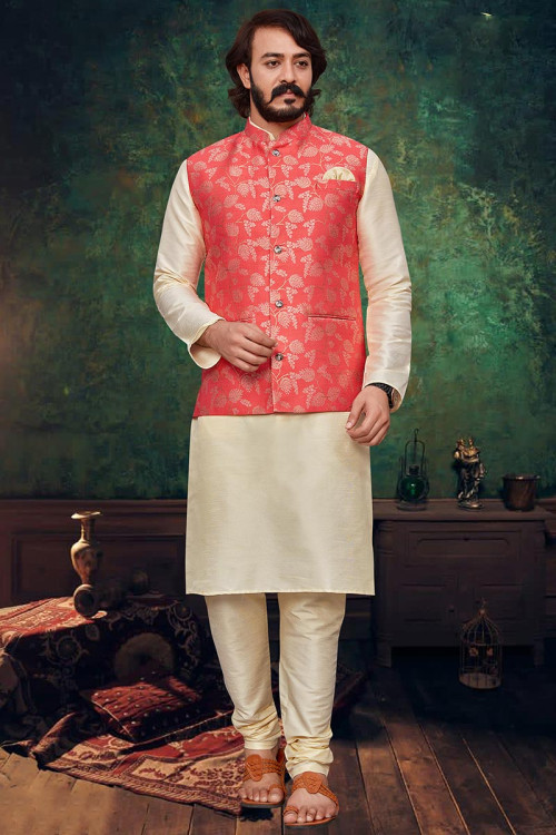 Red kurta white hotsell pajama punjabi style