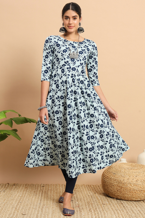 Off White Cotton Kurti With Printed Work For Casual Wear