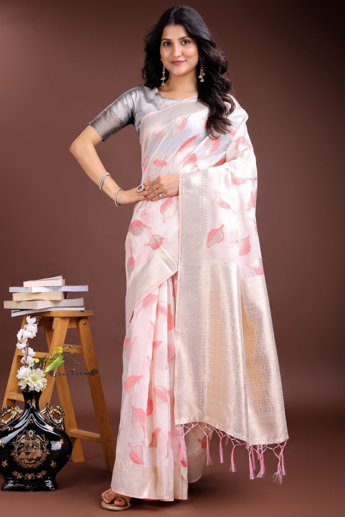 Off White Cotton Silk Saree with Weaved Work for Navratri Festive