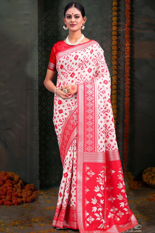 Off White Cotton Silk Weaved Broad Border Saree