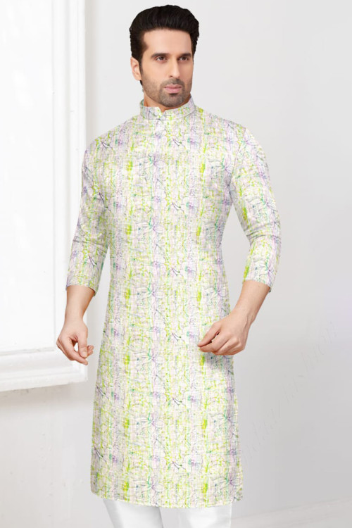 Traditional Men Kurta Pajama in Cotton Off White for Party 