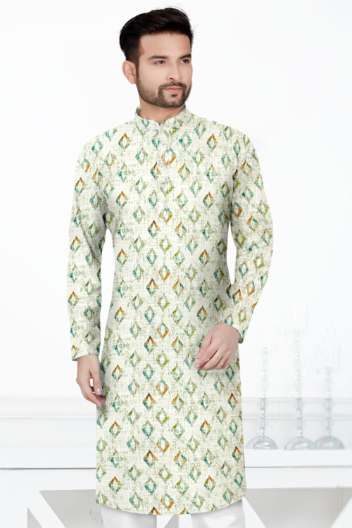 Cotton Men Kurta Pajama in Off White colour for Casual Wear