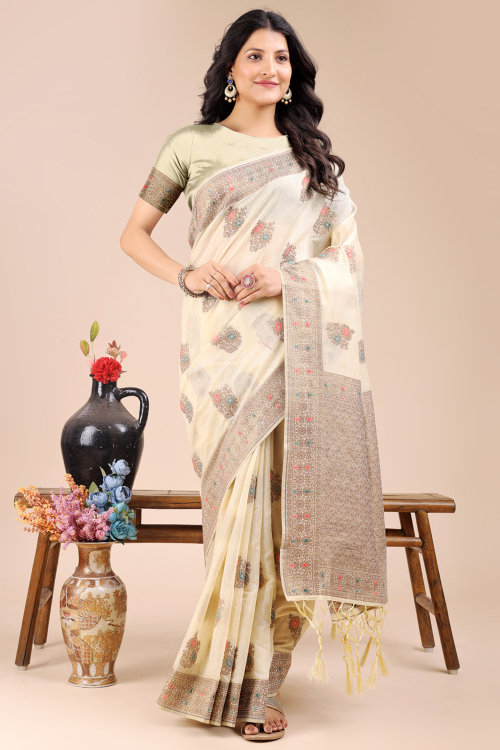 Off White Cotton Woven Zari Regional Saree