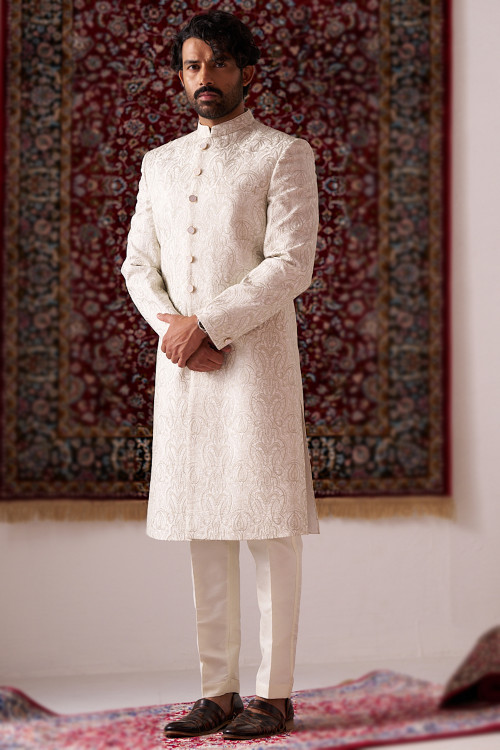 Men s White Sherwani for Grooms Andaaz Fashion USA Worldwide