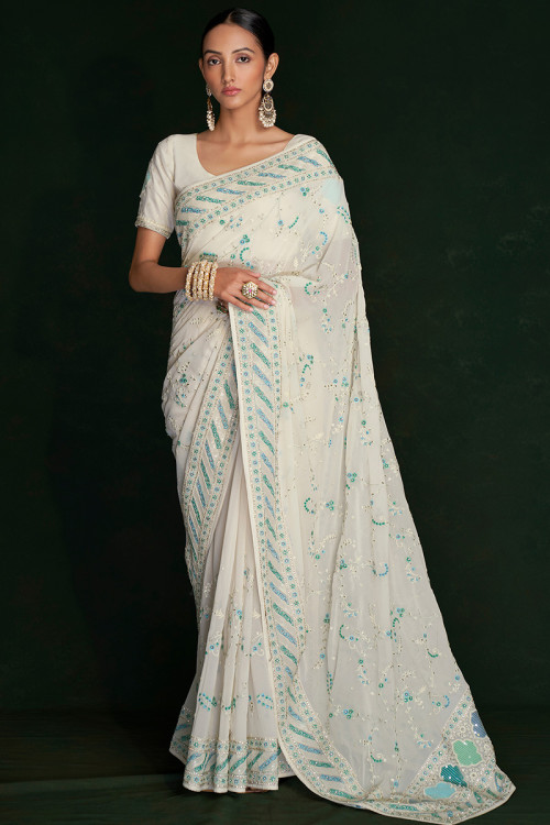 Buy Georgette Chikankari Sarees Online AndaazFashion