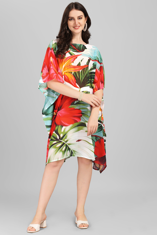 Off White Georgette Digital Print Indo Western Kaftan Kurti