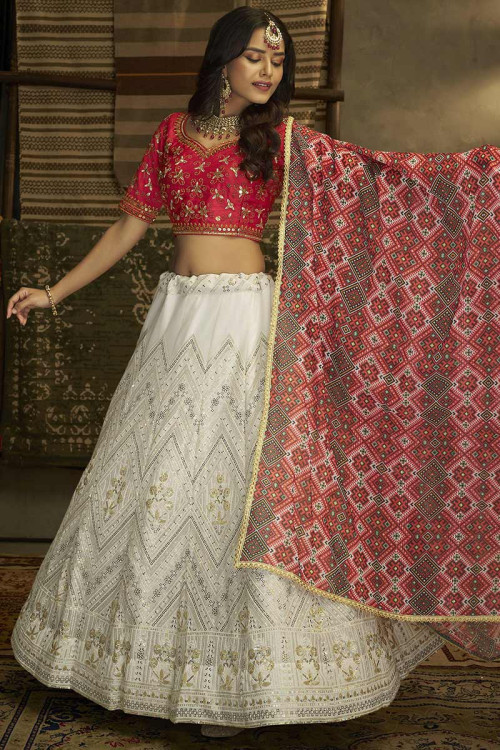 Designer Red and Off-White Lehenga Choli – Desi Diva Fashion