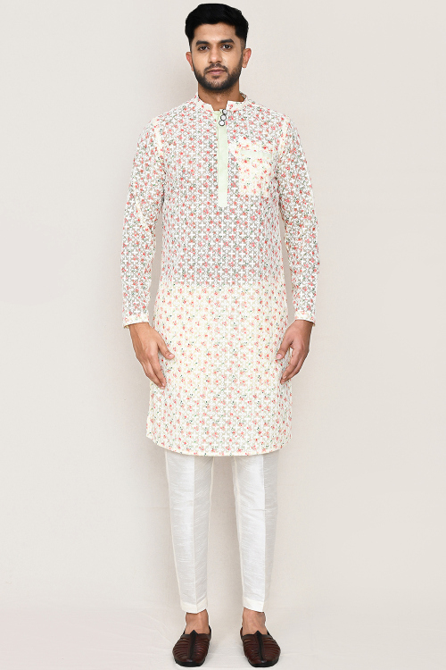 Off White Georgette Embroidered Men's Kurta Pajama