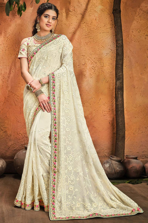 White party wear saree online