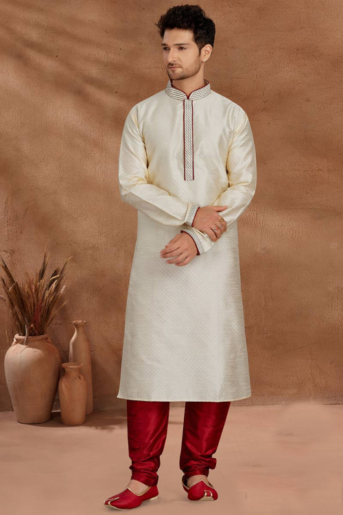 Off White Woven Silk Indian Wedding Saree
