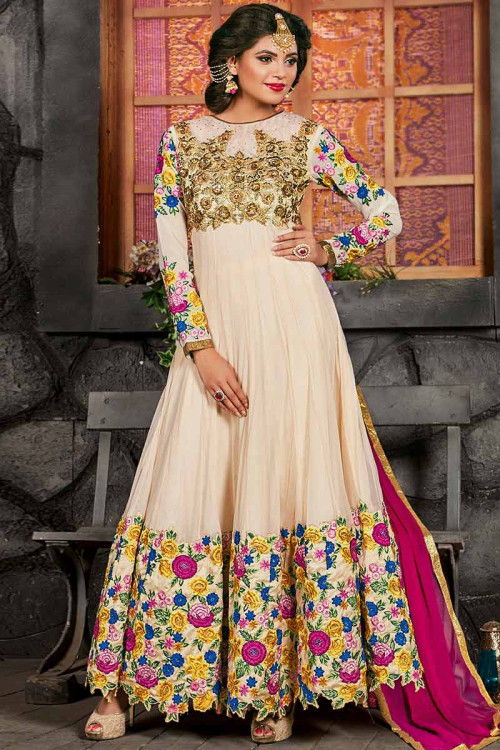 Cream color anarkali clearance
