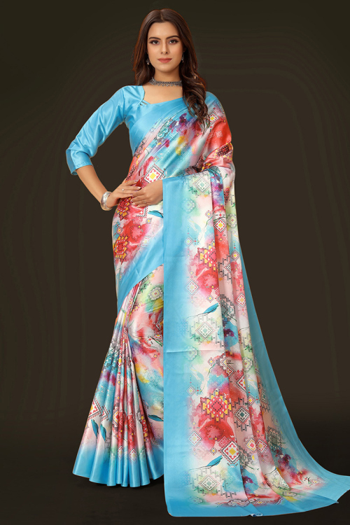 Off White Woven Party Wear Saree in Satin