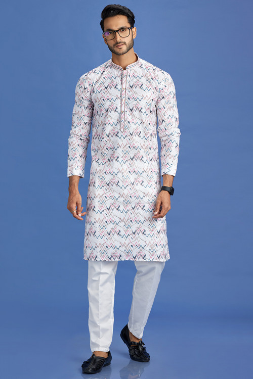 Off White Sequins Embroidered Men's Kurta Pajama For Sangeet 