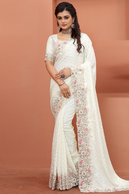 White lace deals wedding saree