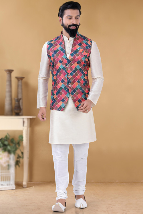 Punjabi white kurta pajama online with jacket