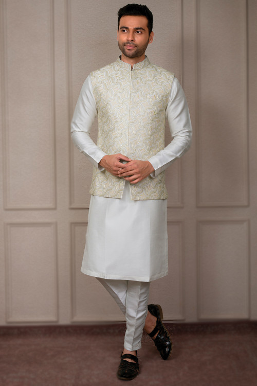 Buy Jacket Style White Navratri Kurta Pajama Online for Men in USA