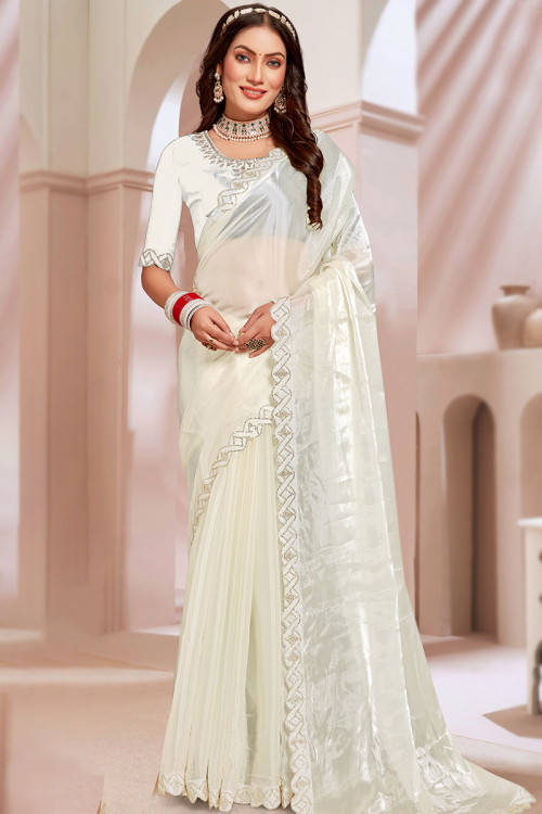 Off white chiffon saree outlet
