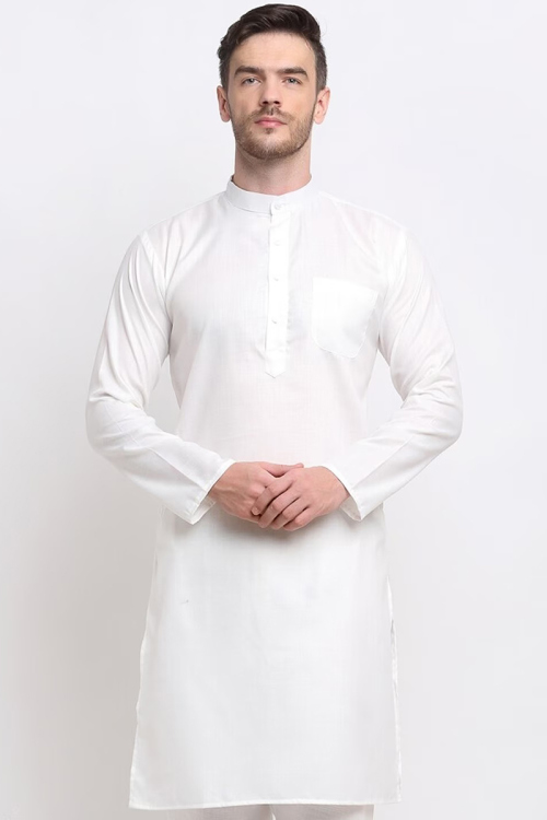 Off White Straight Cut Cotton Plain Men's Kurta