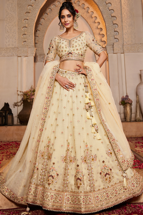 Off White Tissue Lehenga with Zari Work for Lohri & Weddings