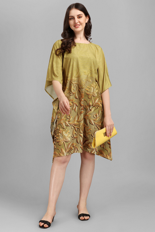 Olive Brown Crepe Printed Indo Western Kaftan Kurti