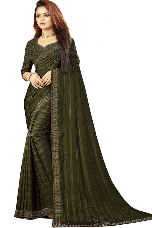 Dark Green Fancy Party Wear Chiffon Saree