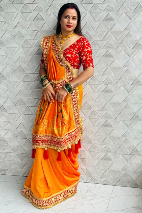 Orange Art Silk Broad Border Saree With Zari Work For Festival