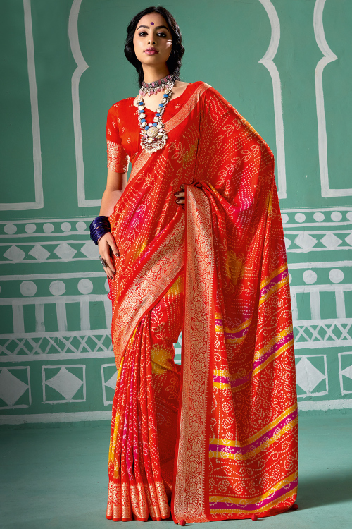 Orange Art Silk Woven Zari Saree For Festival